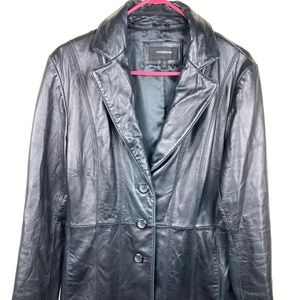 Colebrook Essentials Womens Leather Jacket, Collar, Mid Thigh Length, Black, L